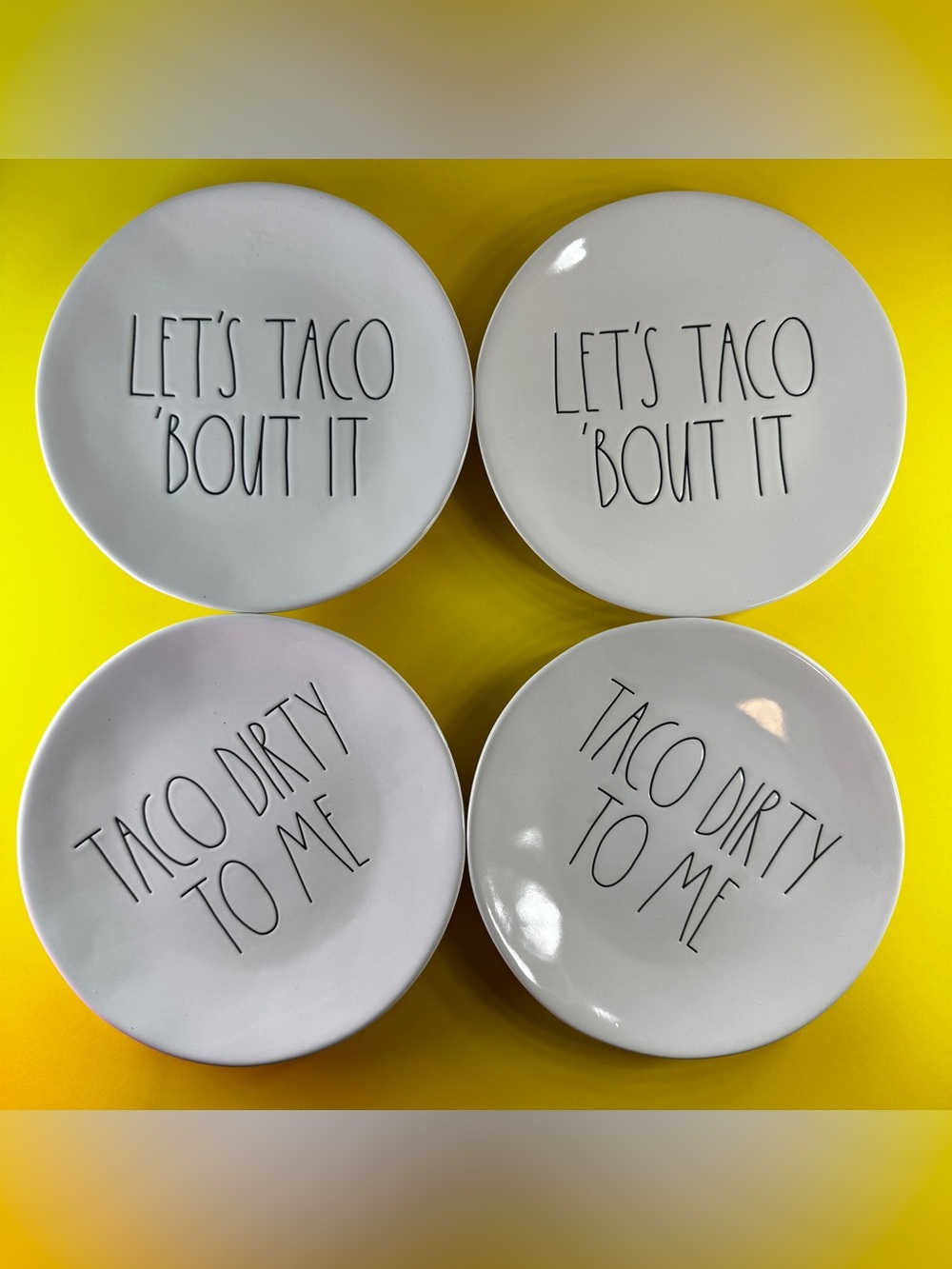 Rae Dunn Artisan Collection Taco Plates Set of 4 8” Let’s Taco Bout It